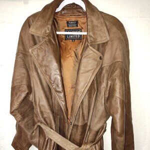 VTG Brown Thermolite Leather Limited Zip Up Motorcycle Jacket with Belt Size XL